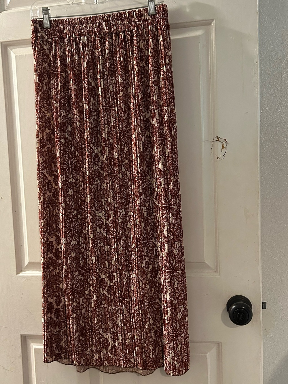 Floral Print Maxi Skirt with Elastic Waist - Rust/Cream